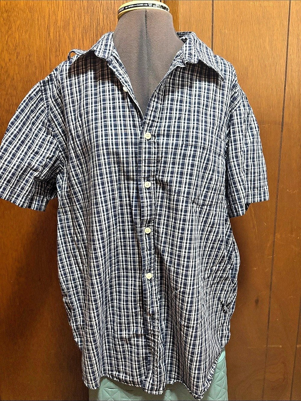 Cherokee Plaid Cotton Button Down in Blue & White Large